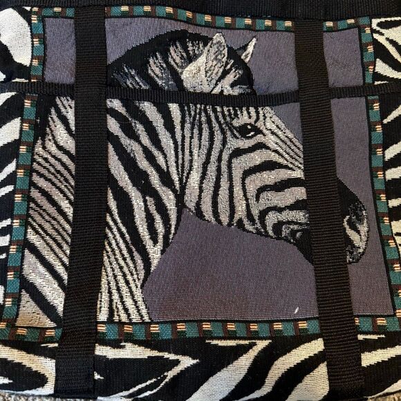 Vintage Tapestry Embroidered Zebra Animal Print Tote Purse Bag Shoulder - Picture 2 of 7